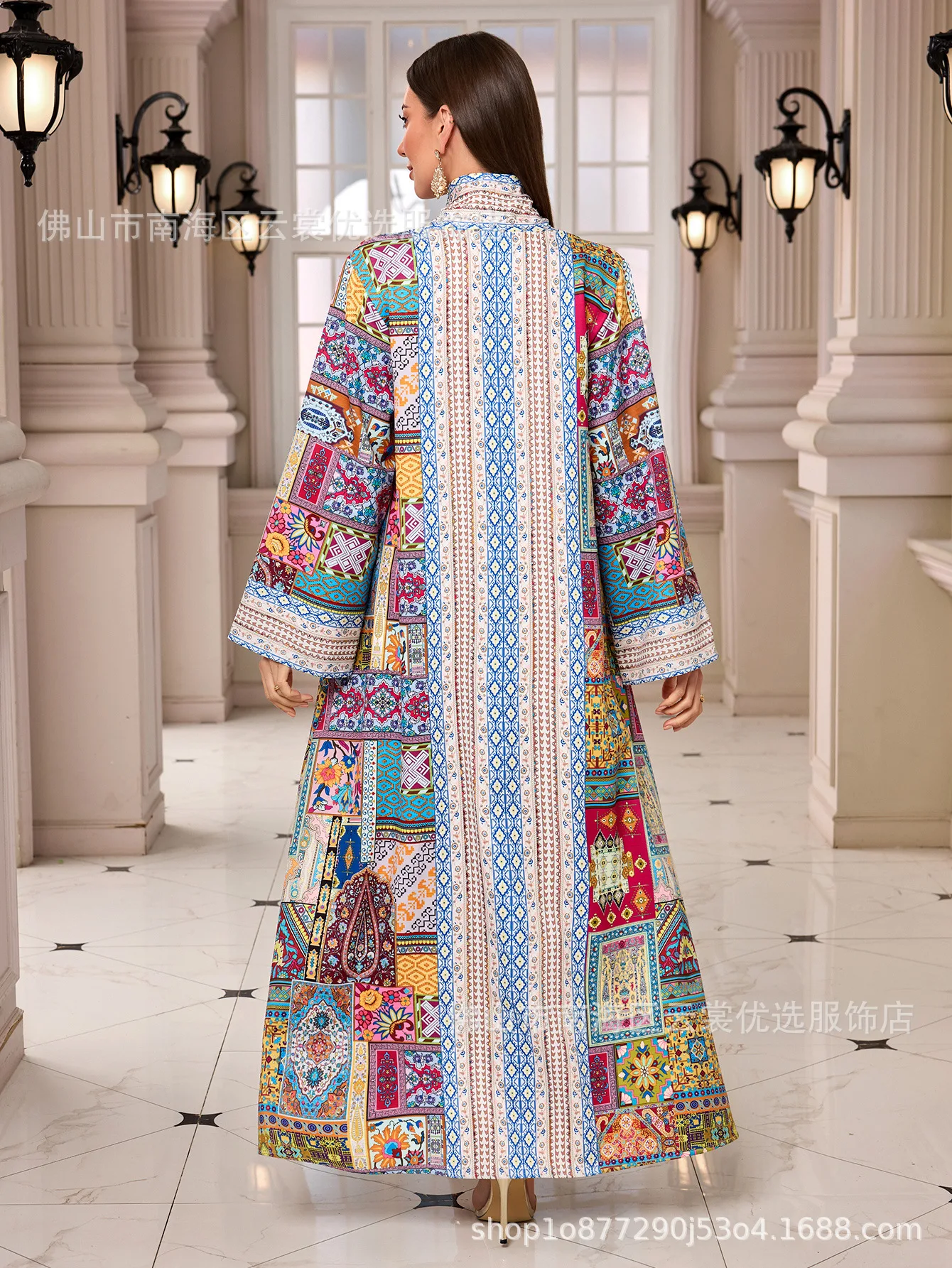 Eid Muslim Women Abayas Dress Print Kaftan Jalabiya Party Dresses Ramadan Vestidos Morocco Dubai Diamonds Islam Arab Long Robe 5