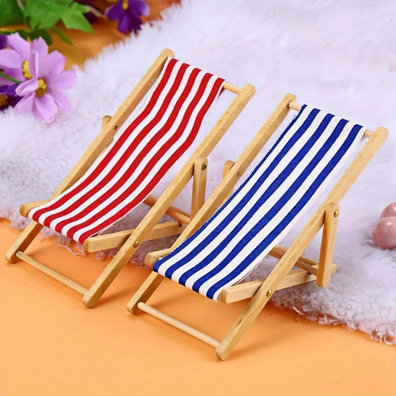 4-piece Wooden Beach Chair Model Foldable Wooden Beach Chair Doll House Furniture DIY Fairy Tale Garden Decoration Kit