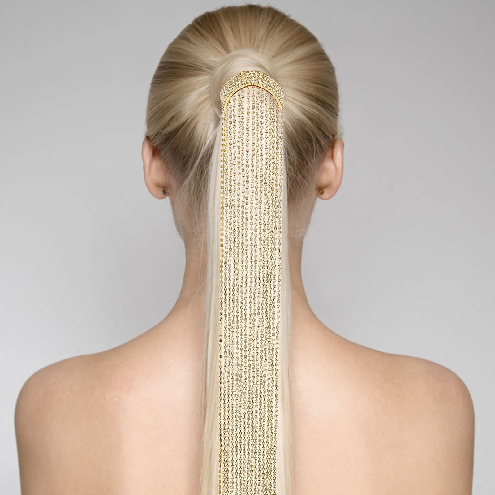 Long Tassel Rhinestones Hair Clip Women Fashionable Hairpin Ponytail Holder Styling Clamp Decorative Headwear All-Match