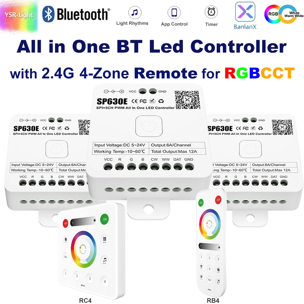 5 in1 sp630e bluetooth pwm 2,4g led controller spi pixel rgbcct led rb4 fernbedienung rc4 touch panel für fcob fernbedienung