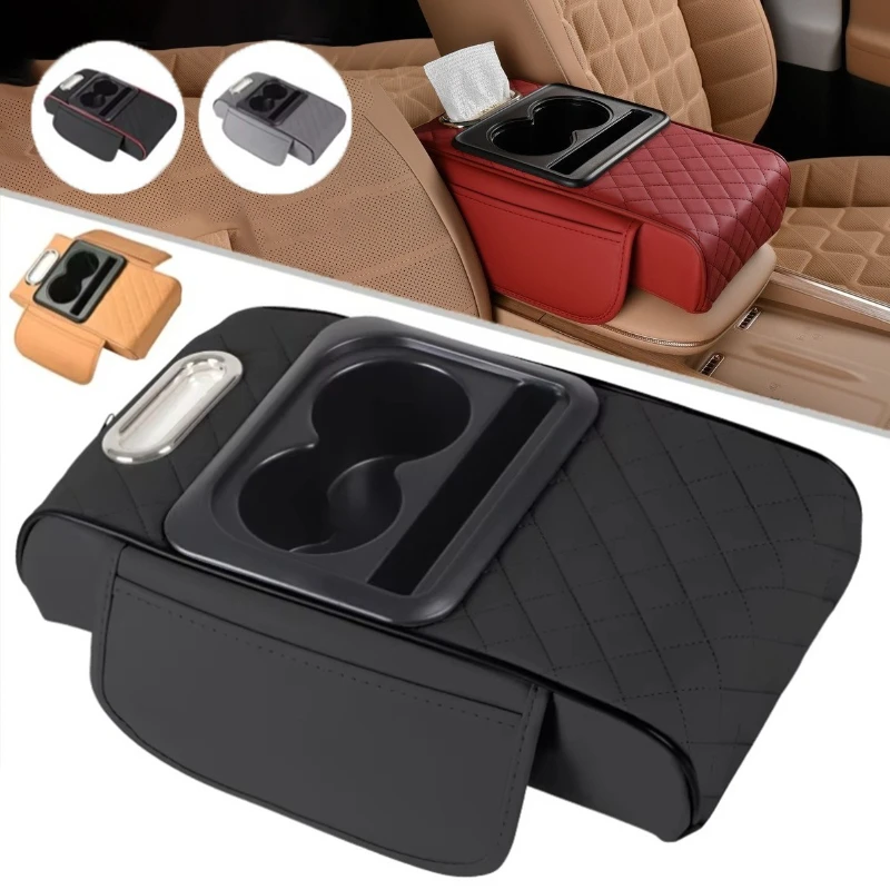 

NEW Car Armrest Box Thicken Height Pad Arm Rest Cushion with Pocket Tissue Cup Holder Memory Cotton Elbow Support Height Pad
