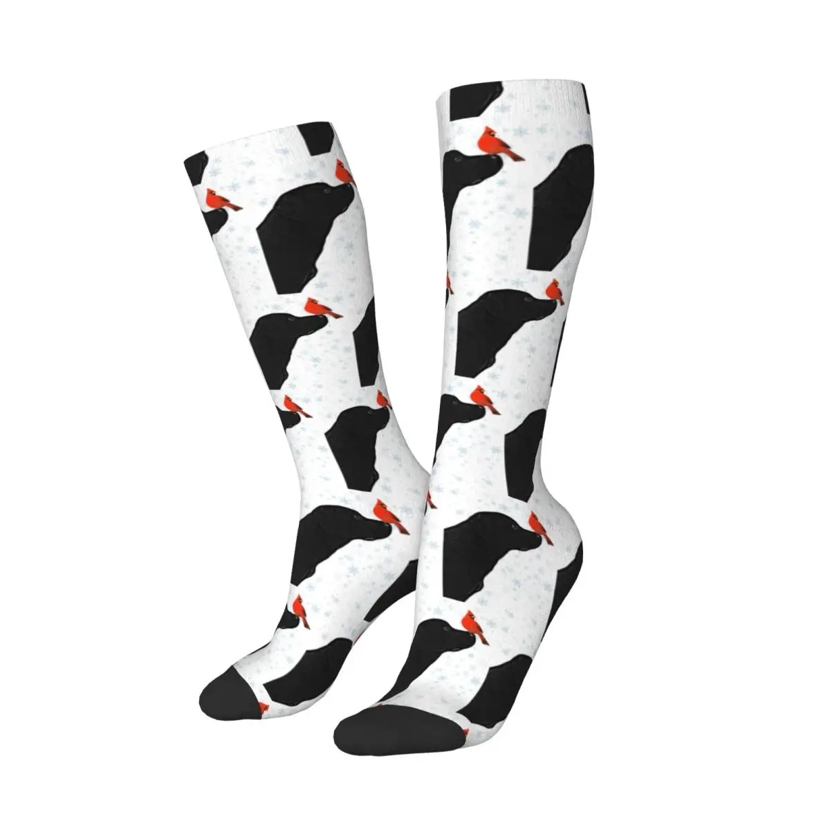 Black Labrador Christmas And Cardinal Bird Socks Harajuku Stockings All Season Long Socks for Man Woman Birthday Present