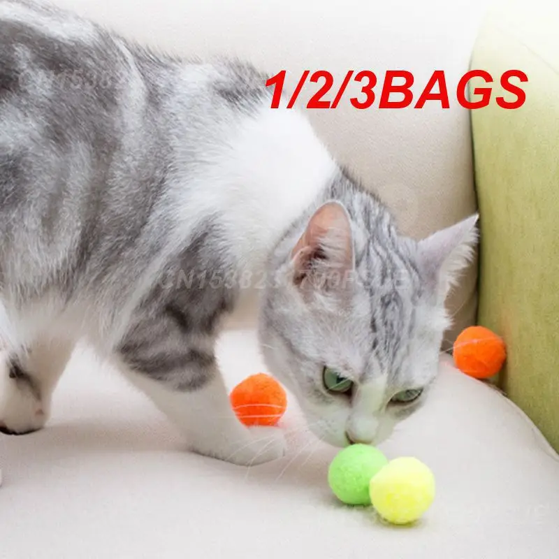 1/2/3BAGS Assorted Pet Play Toys Entertaining Funny Colorful Plush Balls For Kittens Colorful Plush Balls Pet Play Enticing