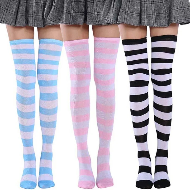 Fashion Striped Long Socks Women Sexy Thigh High Over The Knee High Stockings Kawaii Cotton Knit Tall Leg Warmers Sock Gifts