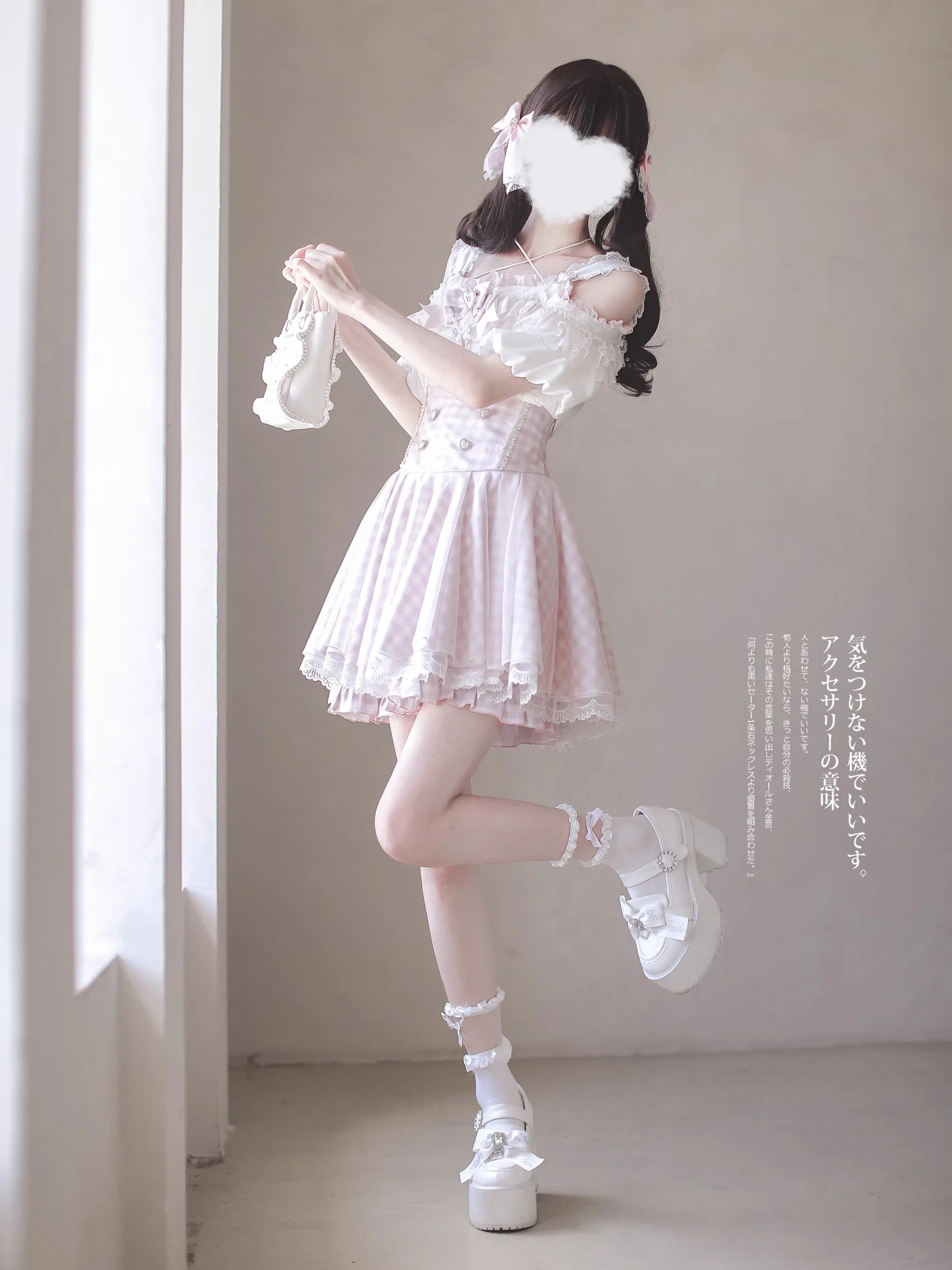 Estilo japonês mina produzido em massa renda emendada fora do ombro camisas de manga puff cintura alta a linha saia xadrez conjunto de duas peças feminino