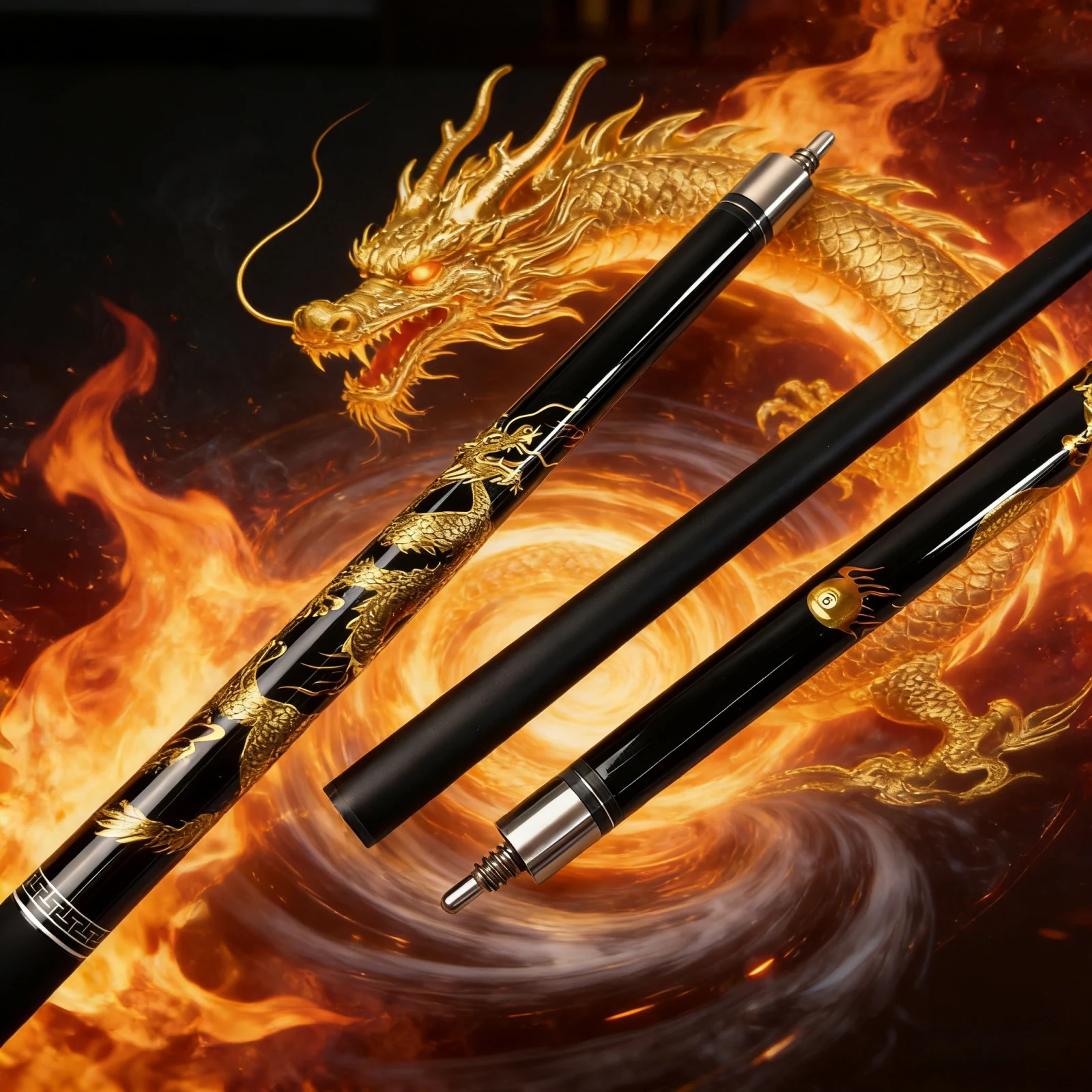 

Black with Golden Dragon Design Pool Cue 12.5 mm Cue Tip 1/2 Split Design 58 inch - Perfect Gift for Thanksgiving & Father's Day