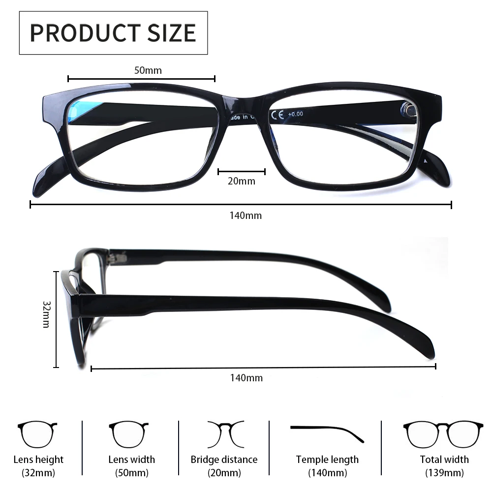 CLASAGA Reading Glasses Spring Hinge Men Women Rectangular Anti-Blue Light  HD  Fatigue-Resistant Decorative Eyewear