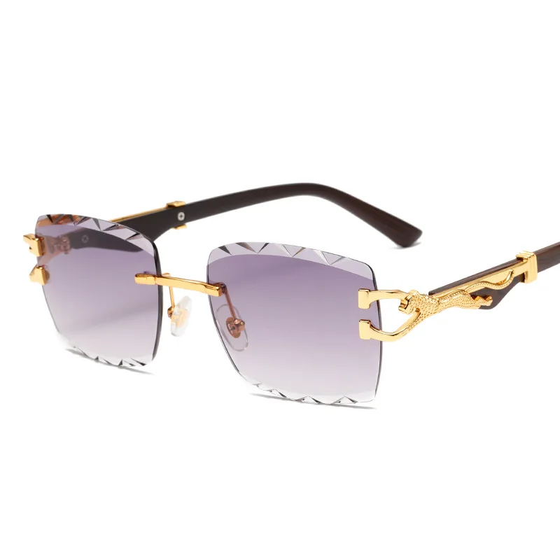 Square Rimless Sunglasses Women Men Cut Edge Golden Leopard Small Frame Sun Glasses Designer Retro Shade Eyewear UV400 oculos