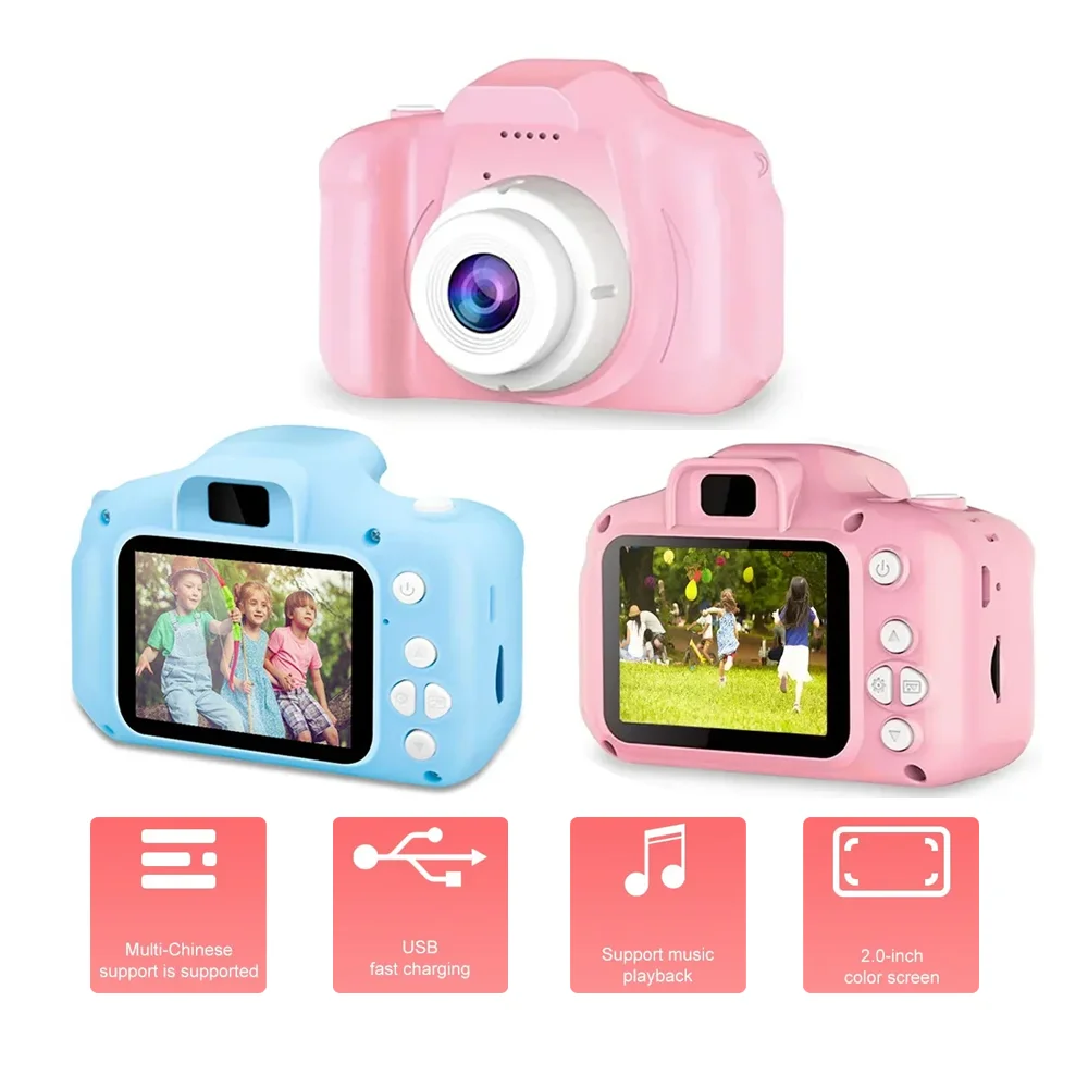 Mini Crianças Brinquedos Câmera Digital, Sessão Fotográfica, Vídeo HD 1080P, Crianças, Presentes do Bebê, Tela 2.0 ", Enviar Cartão de 32GB TF