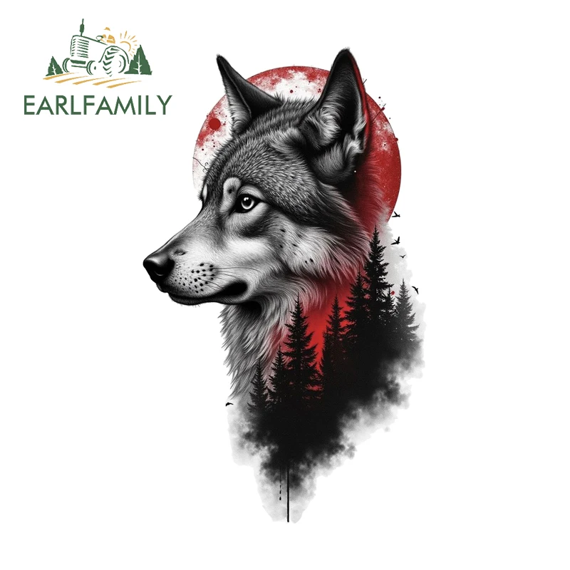 EARLFAMILY Wolf Landscape Silhouettes Car Stickers Beautiful Fantasy Animal Forest Item Decals Occlusion Scratch Vinyl Car Goods