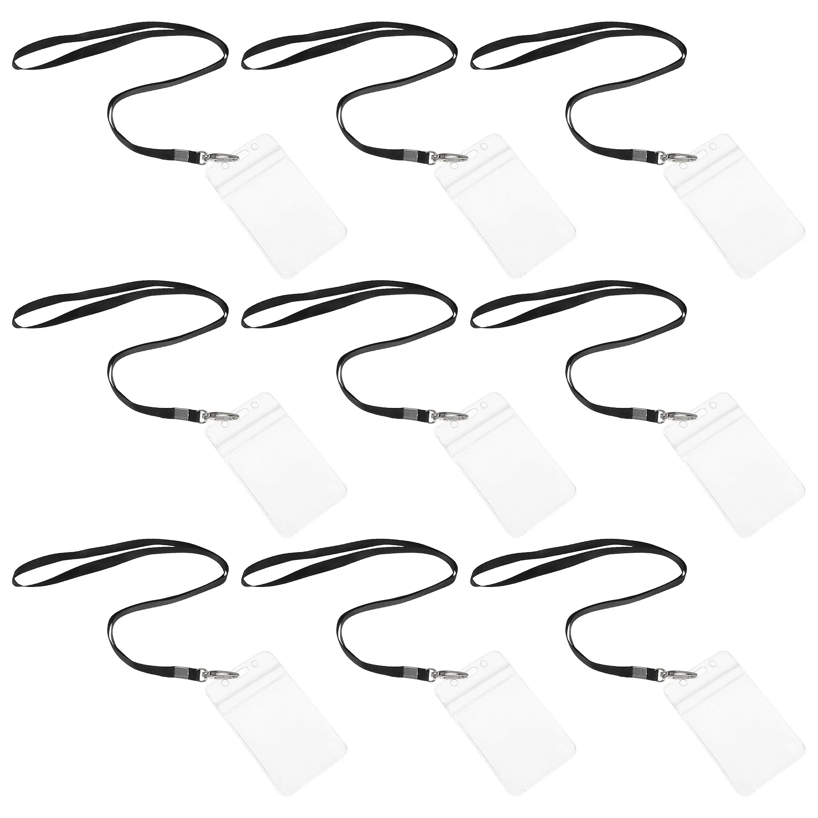 

10 Sets Card Holder with Lanyard Badge Display Clip Clear Name Tags Polyester for
