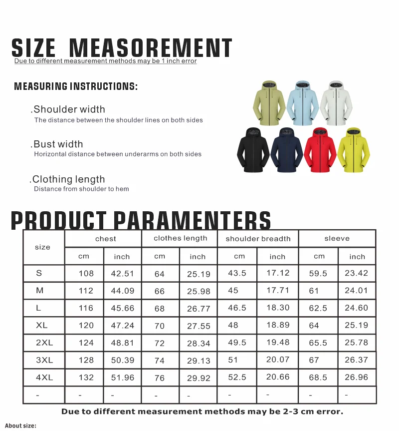 Wasserdichte Wanderjacken, doppelte Stoff-Windjacke, Kapuzenjacke, Schutz, Windjacke, Camping, Klettern, Unisex, Reißverschlussmäntel – Detail 1