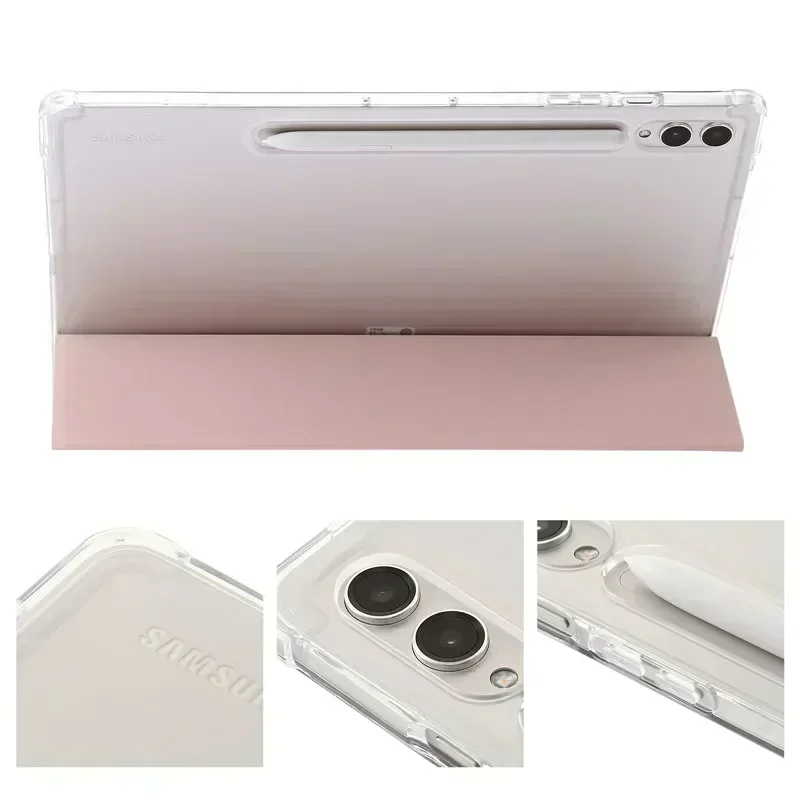 Étui en cuir PU à trois volets pour Samsung Tab S9 FE, coque arrière rigide en acrylique transparent, porte-stylo, Galaxy Tab S9 Fe, 10.9
