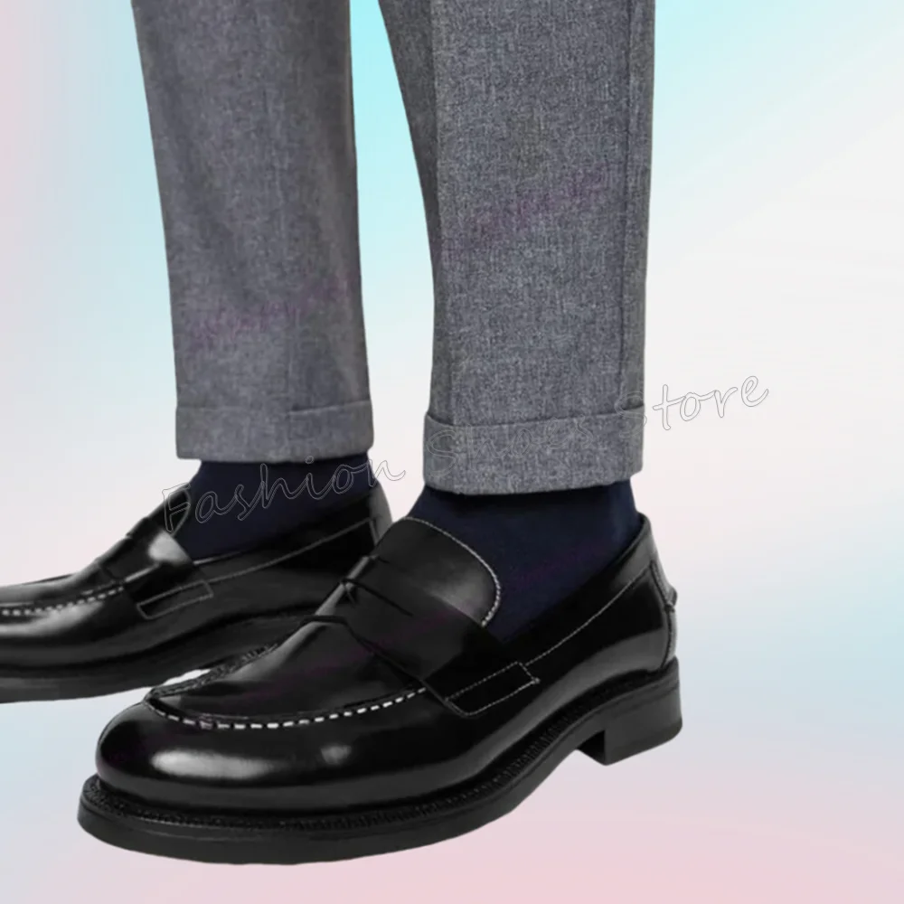 

Black Matte Leather Men's Loafers Chunky Heel Handmade Dress Shoes for Men Casual Business Party Shoes Zapatos Para Hombres