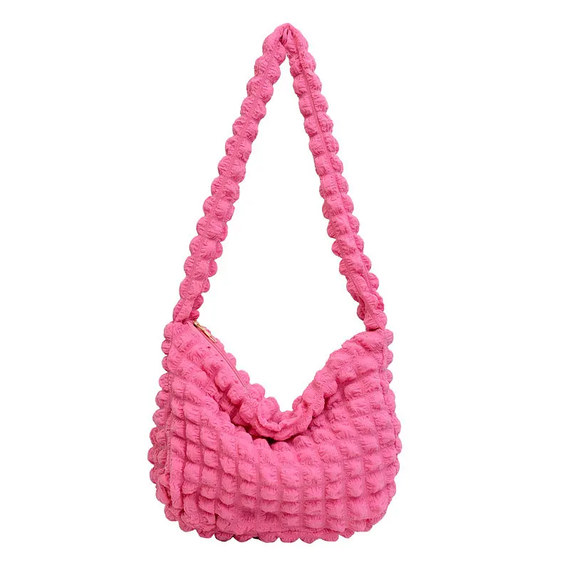 Crossbody Bag With Pleated Design Embroidered Plaid Shoulder Bag Underarm Bags Simple Large Capacity Quilted Tote Bags For Women