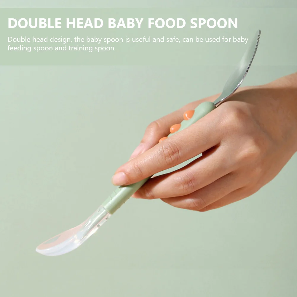 Fruit Scraper Baby Feeding Silicone Spoon Puree Toddler Supplies Double Head Food for Light Green Scraping Infant