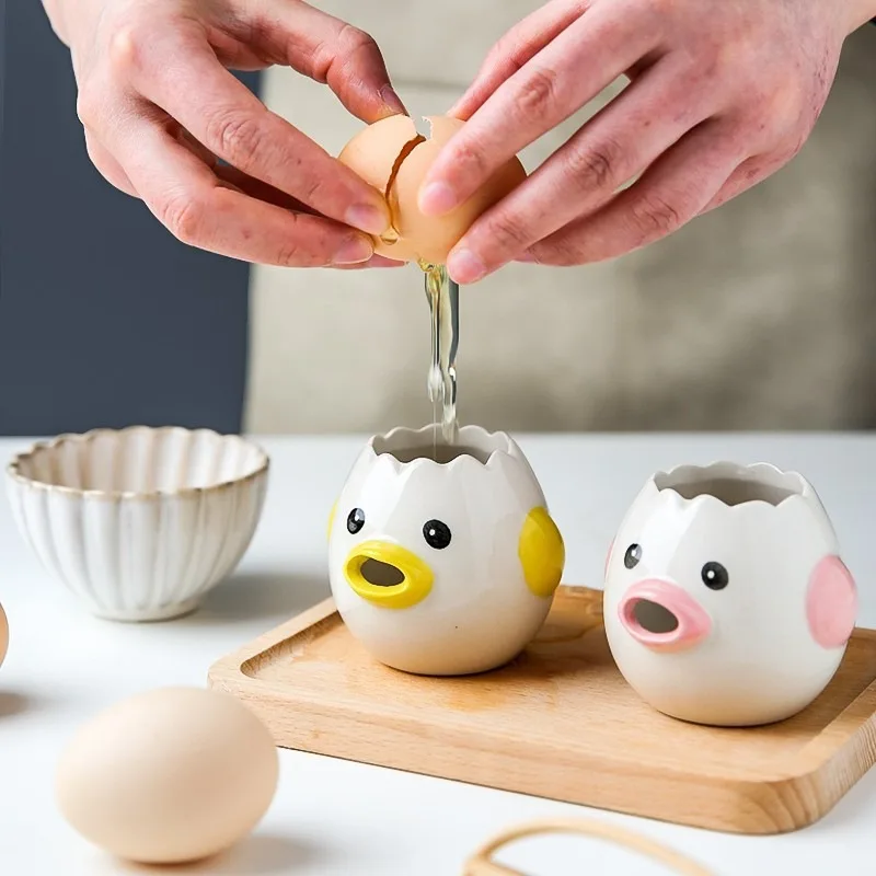 1Pc Cute Ceramic Chicken Egg Separator Practical Kitchen Gadget Dining Cooking Tool
