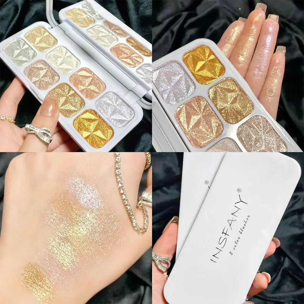 Palette de fard à joues scintillant pour contour du visage, poudre illuminatrice, maquillage éclaircissant, cosmétiques scintillants, surligneur corporel, 8 couleurs, M2W6