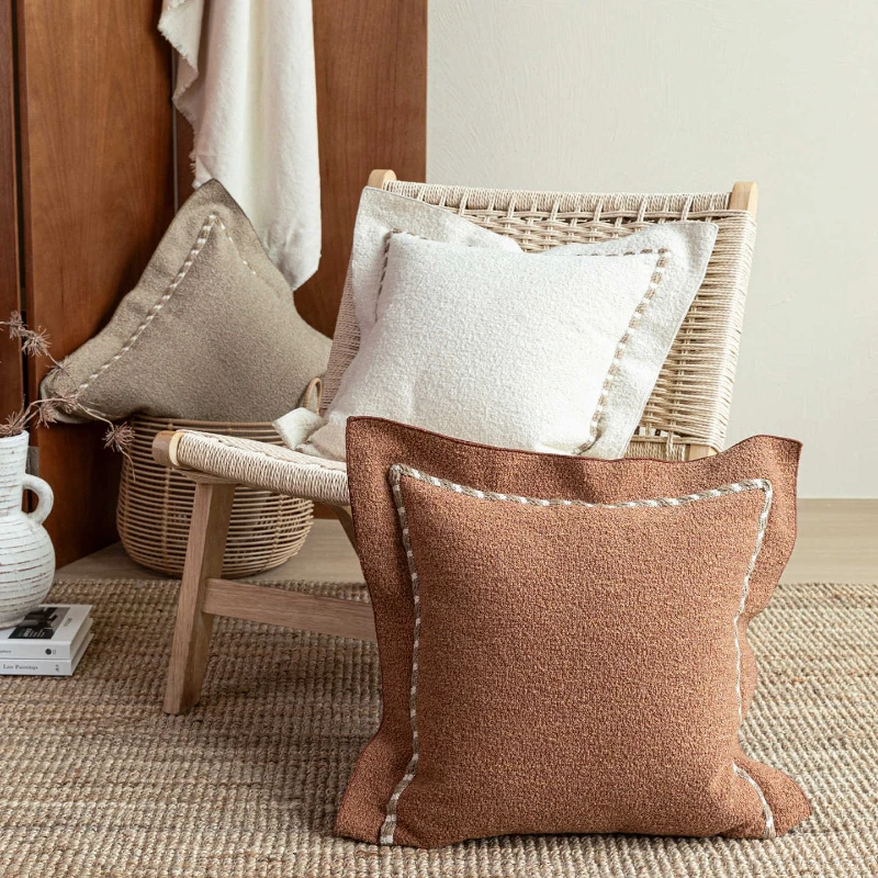 45X45CM Wide Edge Throw Pillow Cover Modern Beige Coffee Stamping Waist Cushion Cover Decor Home Decorative Pillowcase