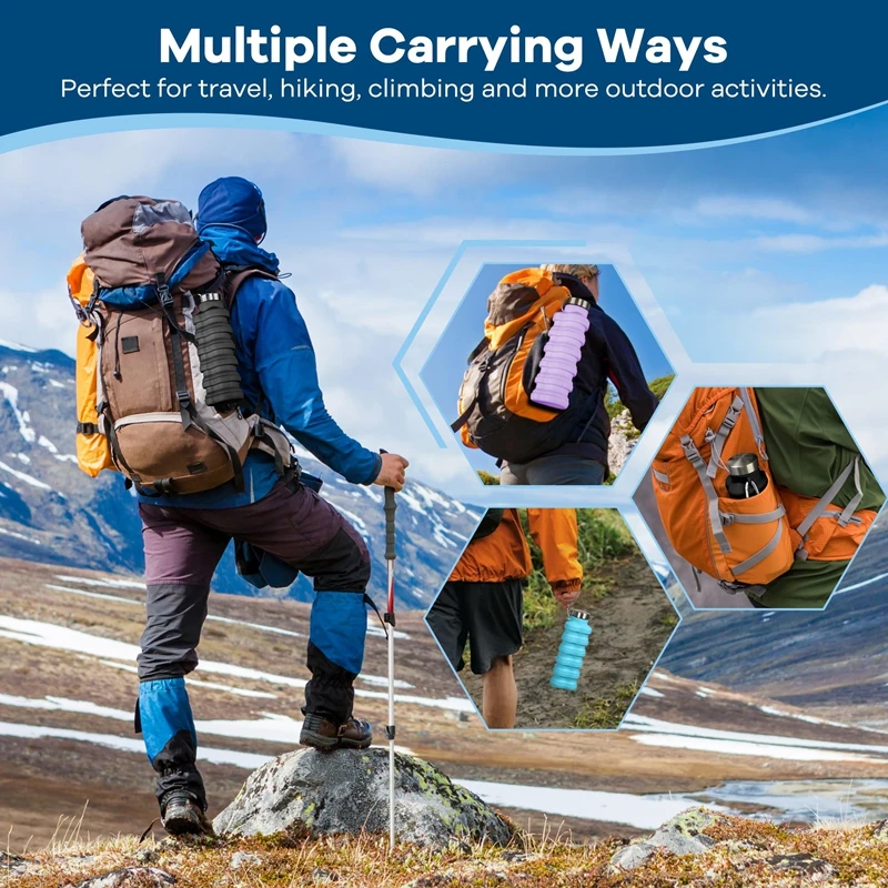 

Collapsible Water Bottles Portable Leak-proof Travel Water Bottle Water Bottle With Carabiner For Gym Traveling Camping Hiking