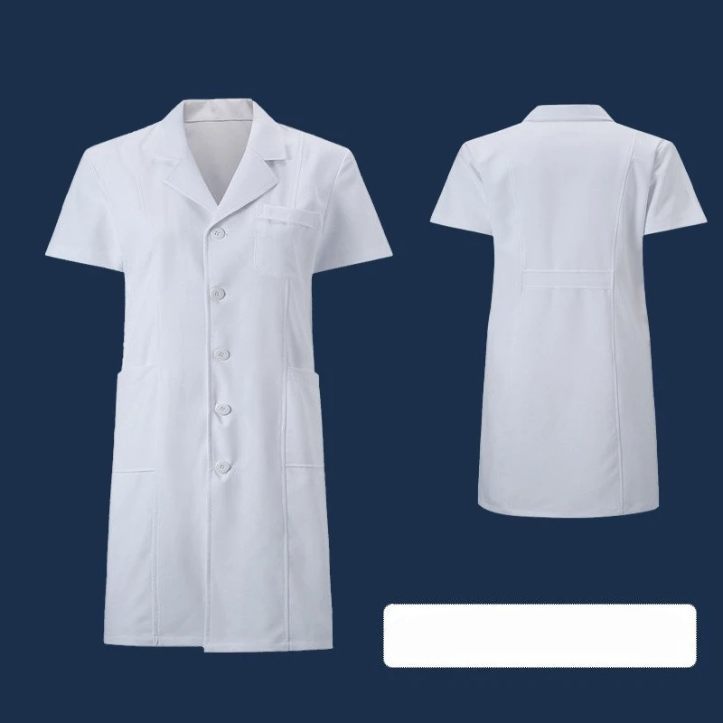 معطف أبيض طالب جامعي الملابس التجريبية بأكمام طويلة ملابس الطبيب الذكور والإناث قصيرة الأكمام الكيمياء والطب