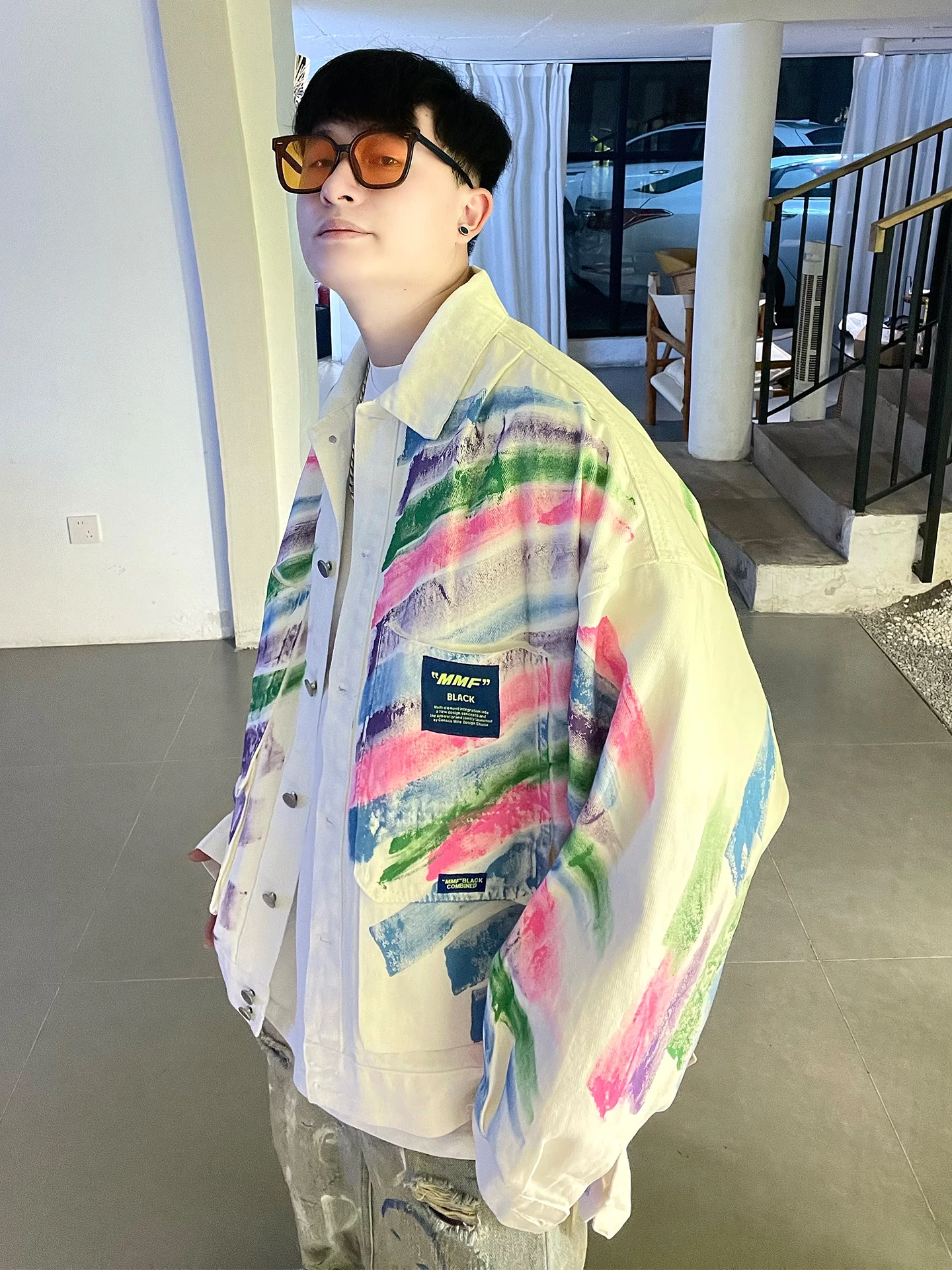 

Весенне-осенняя джинсовая куртка свободного кроя с эффектом тай-дай и брызгами краски в американском уличном стиле, модная брендовая куртка для пар