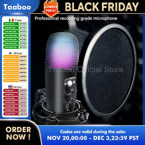 USB Wired Microphone Handheld Condenser Sound Recording Microphone Computer Gaming Mic with RGB Light for Live Singing Broadcast