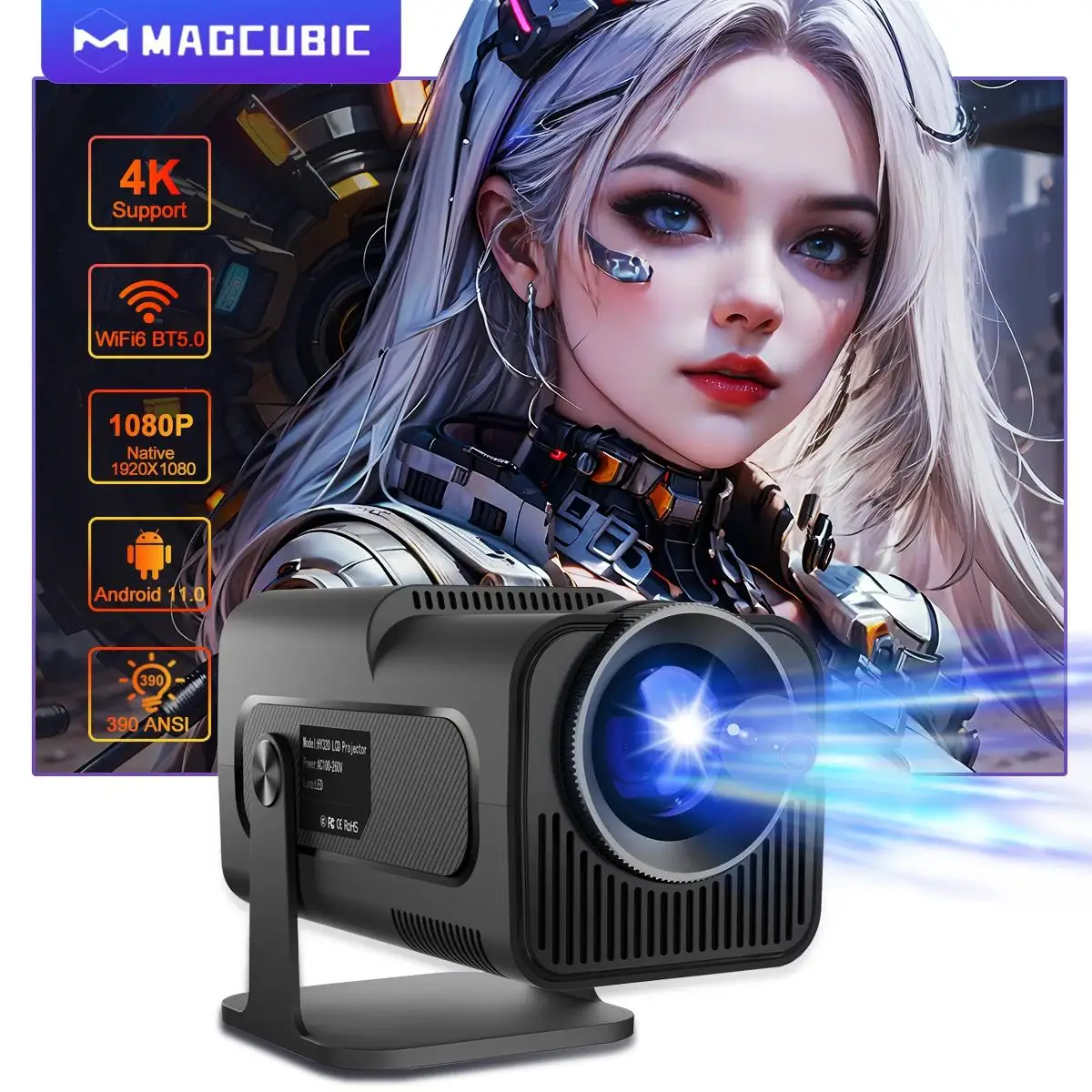 Proiettore Magcubic HY320 4K Android 11 Nativo 1080P 390ANSI Wifi6 BT5.0 Cinema portatile Allwinner H713 Proiettore Aggiornato HY300