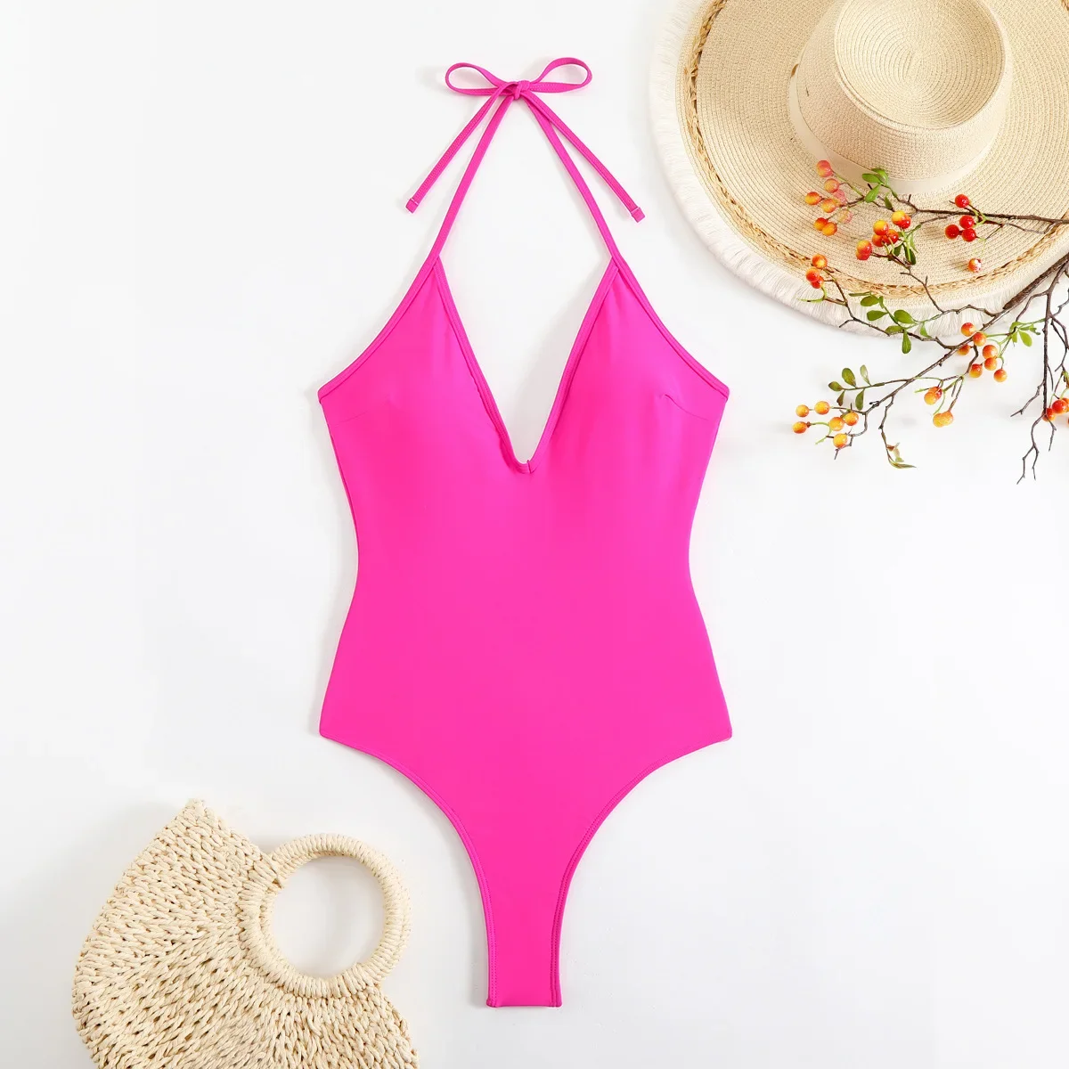 New Sexy V-Neck One Piece Swimsuit Backless Swimming Suit For Women Swimwear High Cut Out Monokini Thong Bathing Suits Bodysuit