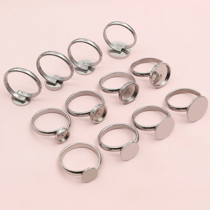 5 Stück 6/8/10/12/14mm Keine verblassen Verstärkung Edelstahl Einstellbare Ring Einstellungen Leere Basis, Fit 6-14mm Cabochons DIY Ring Bezels
