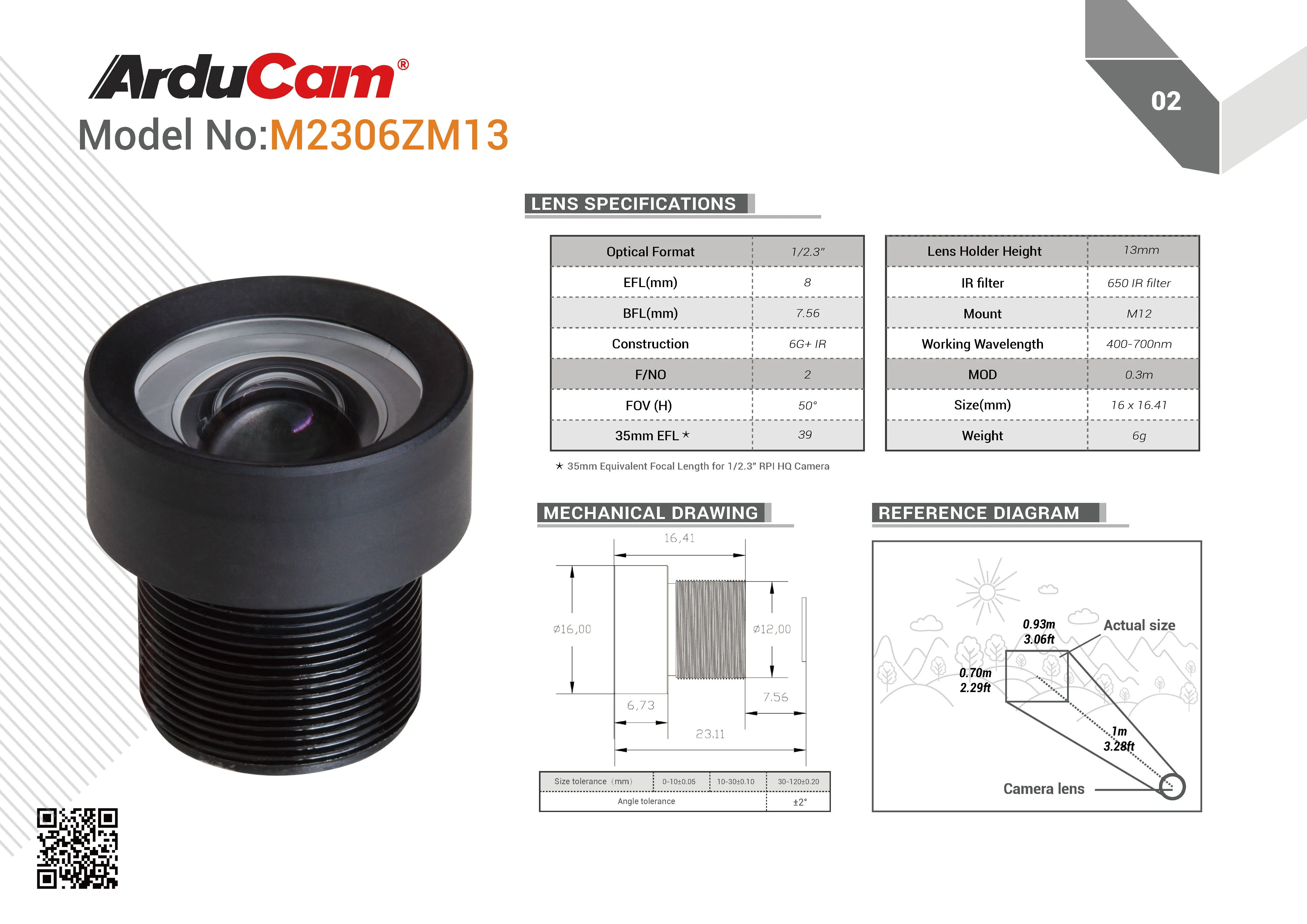 Arducam 50 Degree 1/2.3