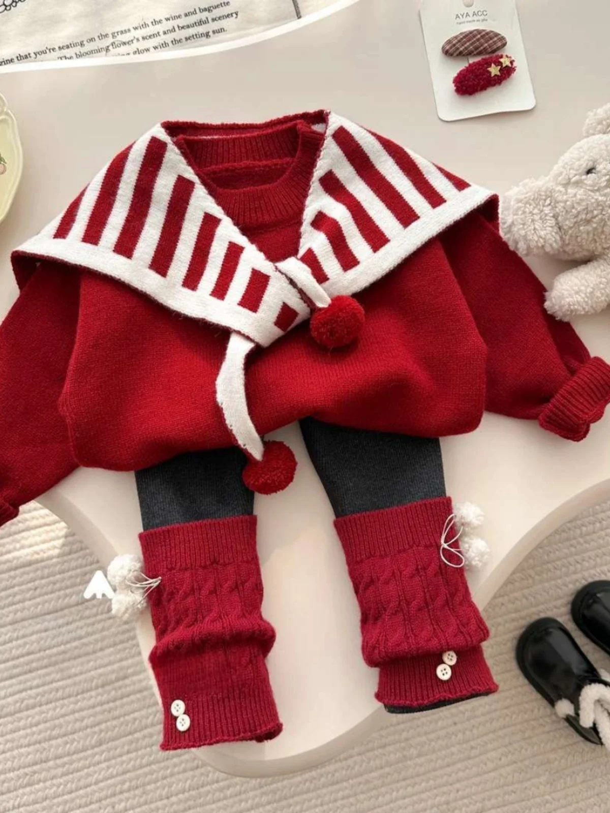 

Зимний вязаный комплект Thiened для девочек: теплый базовый слой, брюки и свитер, новогодний зимний наряд для малышей, круглый вырез, длинный рукав...