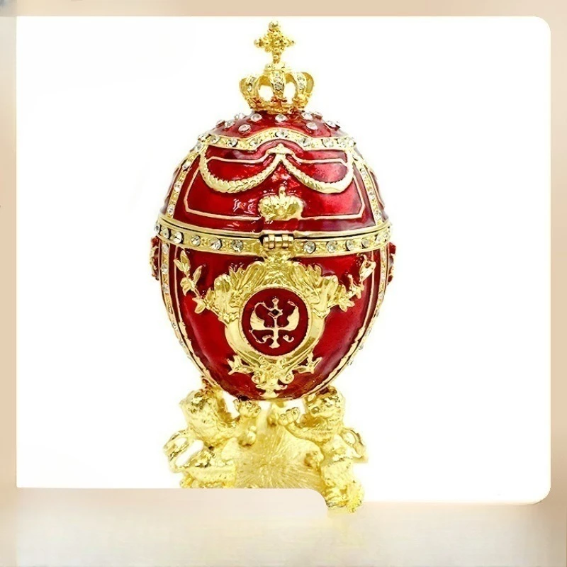 European style palace egg jewelry box with diamond inlay, painted metal crafts, creative ornaments