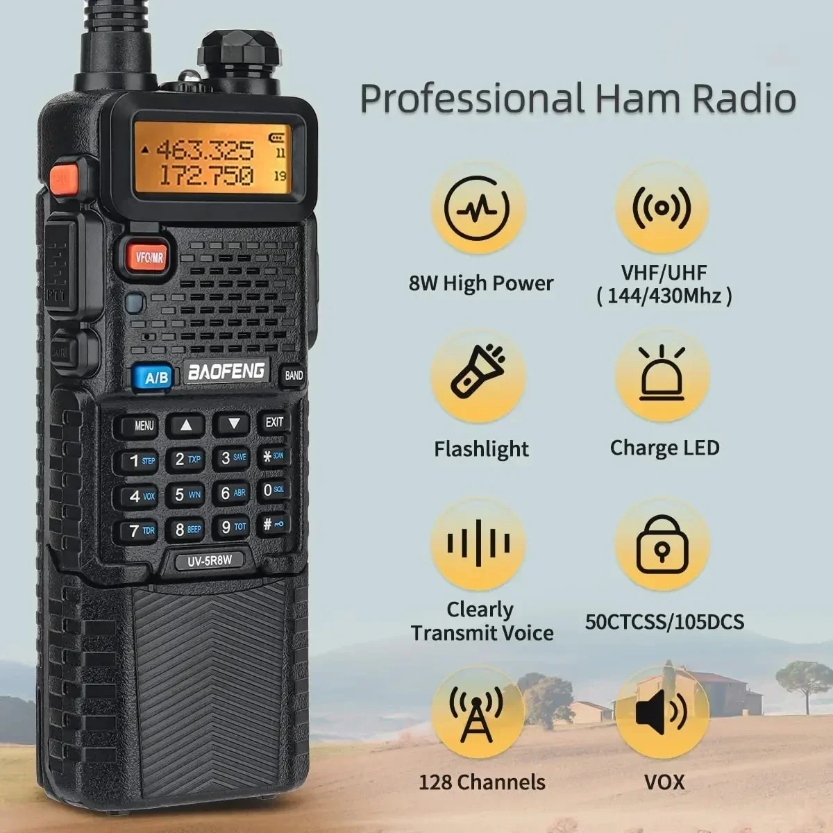 

Baofeng UV-5R 8W 3800mAh Walkie Talkie Tri Power Type-C VHF UHF Dual Band Long Range For UV5R K5 Portable Ham CB Two Way Radio