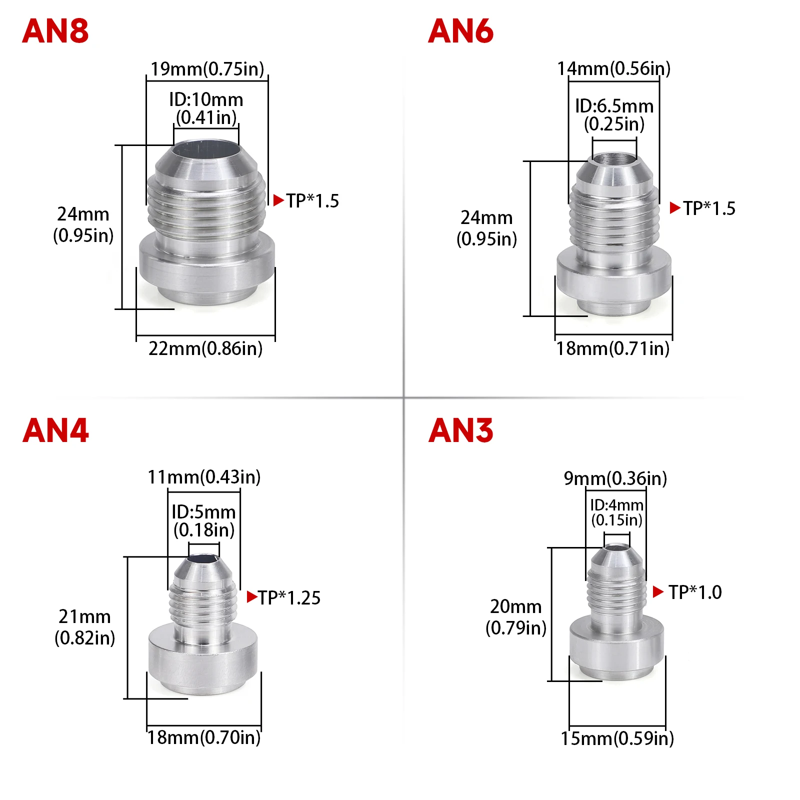 CNSPEED Aluminium Nitrous Schlauchanschluss AN6 AN8 AN10 AN12 AN16 AN20 Stecker Gerader Schweißadapter Anschluss für Auto – Detail 4
