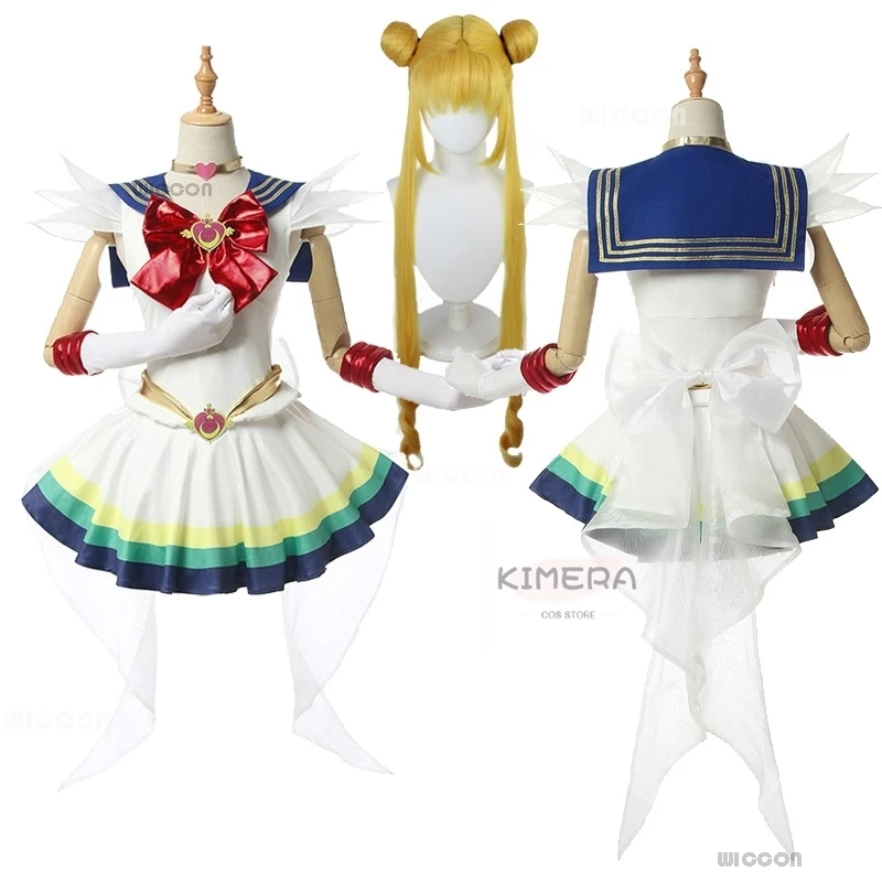 

Anime Sailor Cosplay Costume Tsukino Usagi White Uniform Muun Dress Outfits Cosplay Wig Halloween Women Carnival Dress-up Party