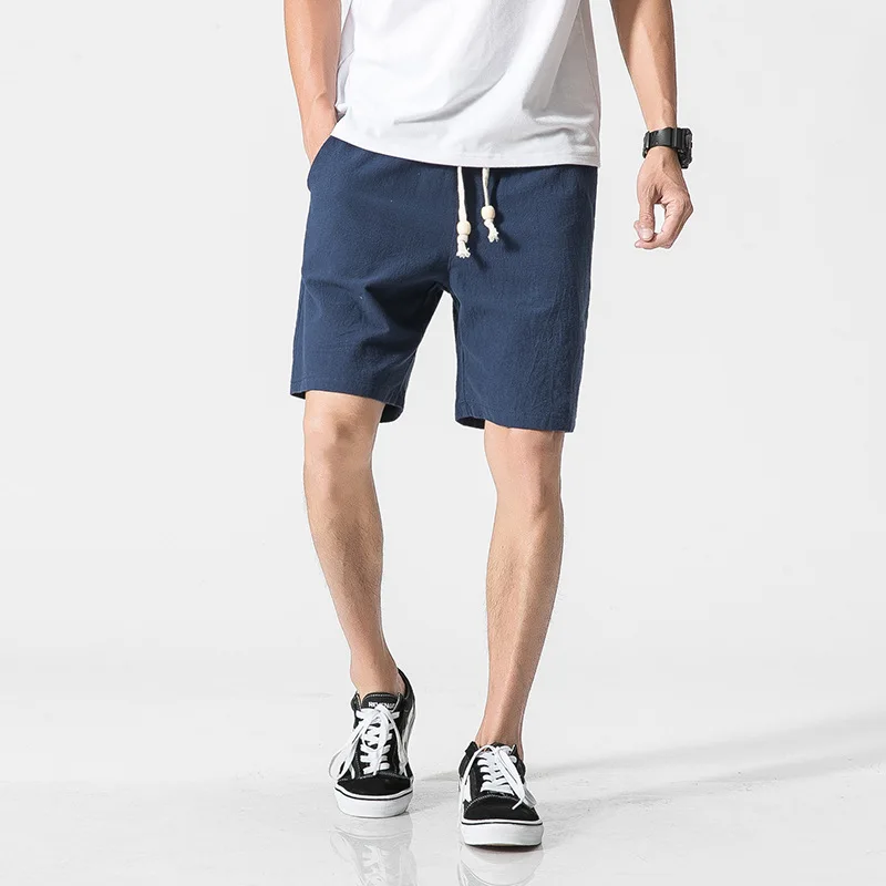 Summer Cotton And Linen Solid Color Casual Shorts Men's Beach Pants Sports Five-point Pants Men's Shorts