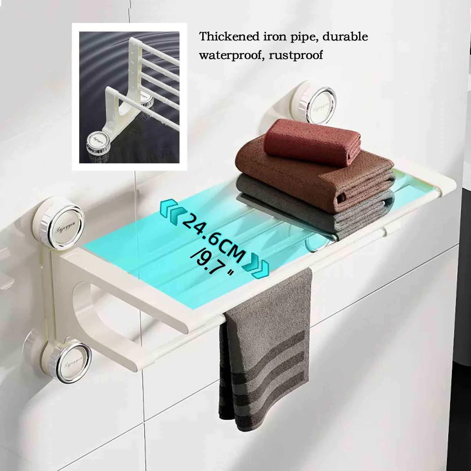 Suction Cup Bath Towel Rack Rustproof Stainless Steel Double Decker Bathroom Shelf Removable Storage Towel Drying Shelf