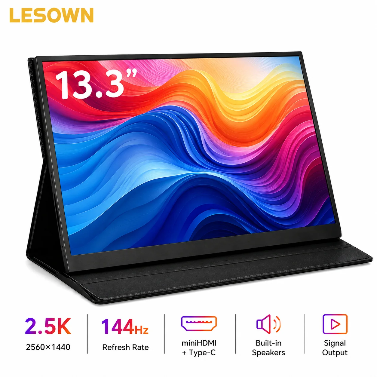 LESOWN 13.3 Inch 2.5K QHD 144Hz Portable Monitor 2560x1440 Type C Mini HDTV Gaming Display VESA Second Screen for Laptop PC