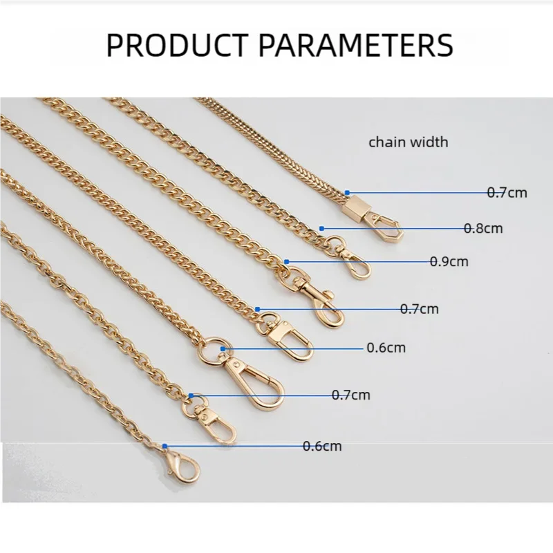 HOLIN 7 Różnych Stylów Złoty Metalowy Przedłużony Łańcuszek do Torebki Pod Pachę, Torby na Ramię, Paska na Ramię, Akcesoria Zamienne, Łańcuszek do Portfela