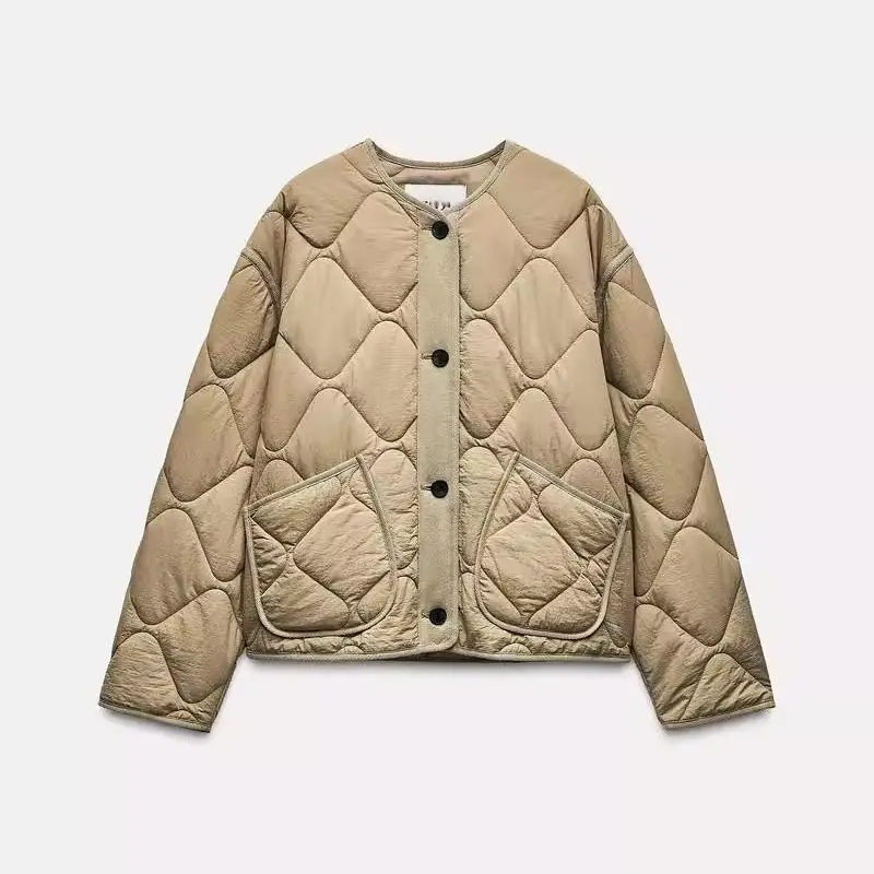Faionable Jaet leggero con motivo a diamanti con ket Capispalla versatile in cotone da donna Coreano Sle Loose Fit Long Sve