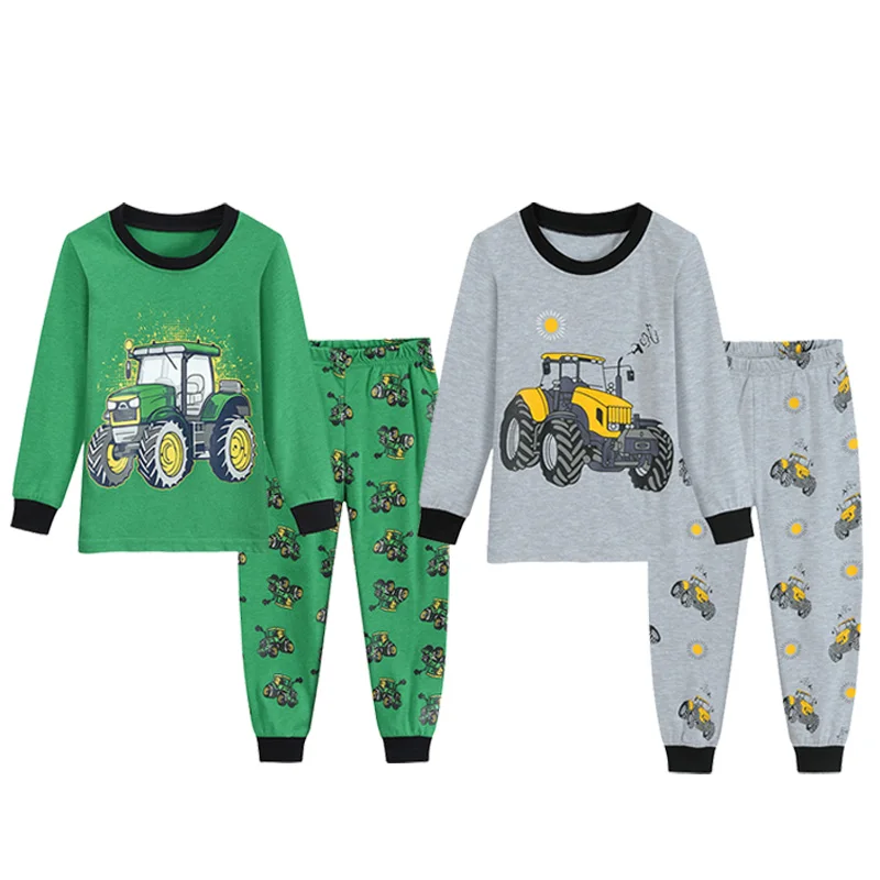 Little Hand Boys Tractor Pajama Set Vehicle Print Long Sleeve Two Piece Sleepwear Cotton Loungewear for Kids 2‑7 Years Old