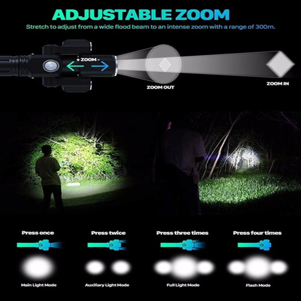 

LED Flashlight Three Lamp Head Rechargeable Waterproof Bike Light Long Life Six Modes Intelligent Brake Sensing Manual