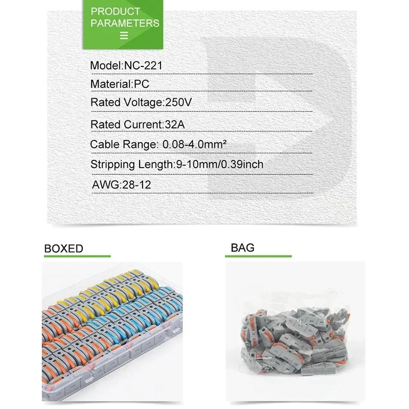 34PCS Boxed Lever Quick Home Wire Connectors Terminals Conductor Spliceable Butt Wiring Block Reusable Electrical Connectors