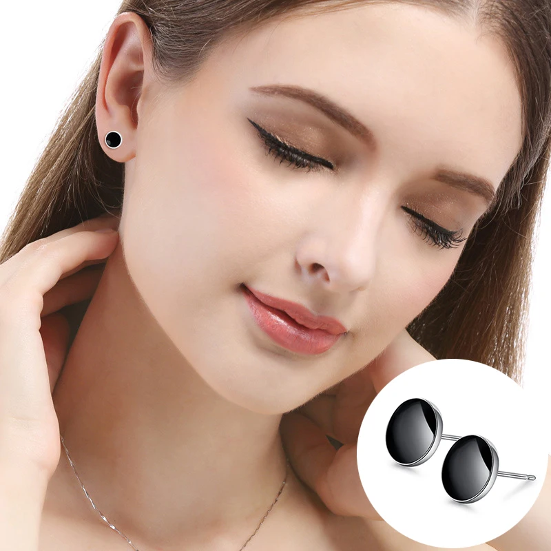 Minimalist Simple Round Black Stud Earrings For Women Men Copper Epoxy Tiny Ear Nail Stud Piercing Earring Accessories 7mm / 9mm