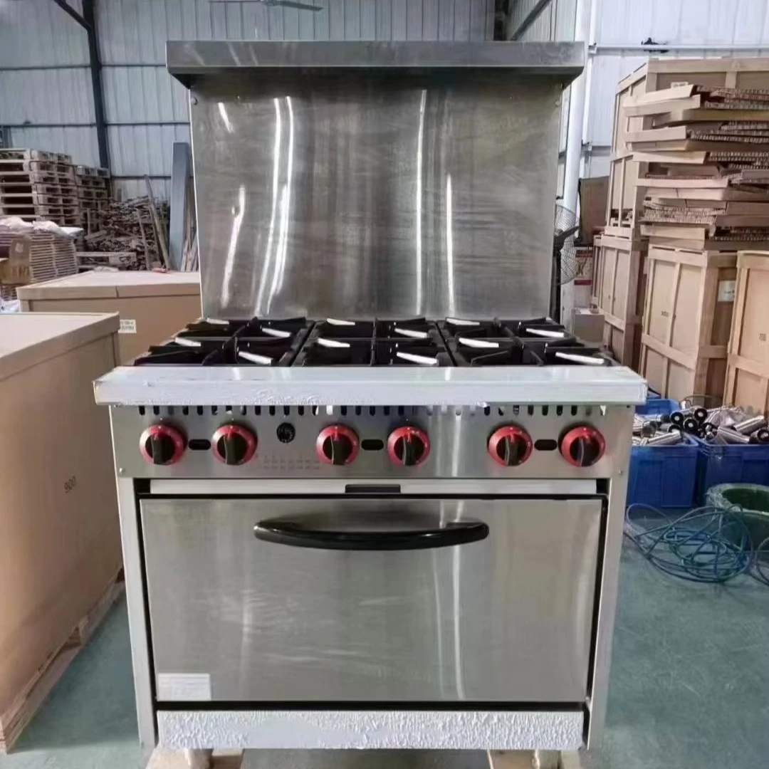 Professional 6-Burner Stainless Steel Gas Cooking Range with Oven for Hotels Restaurants Bakeries Essential Motor Component