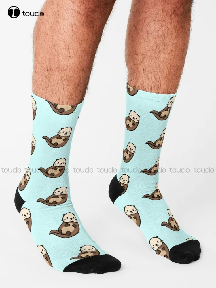 Otter Otters, Sea, Water, Socks Womens White Socks Personalized Custom Unisex Adult Teen Youth Socks 360° Digital Print Harajuku