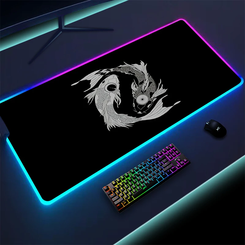 RGB Mouse Mat Koi Extend Game LED Mousepad Non-Slip With Backlit Mouse Pad Art Office Gamer Computer Rubber Keyboard Mat XXL