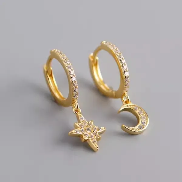 

925 Sterling Silver Earrings zircon Star moon Earrings For Women Gift fashion jewelry
