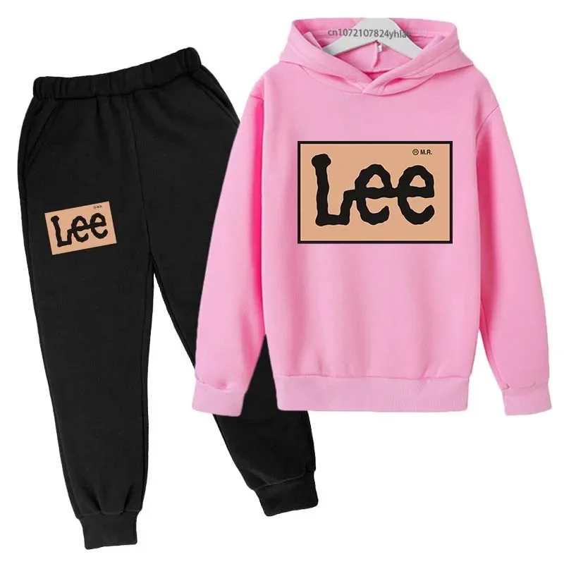 

Kids Simple Casual Letter Print 2pcs Spring Autumn Pullover Hoodie+Pants Tracksuits 2-13Years Boys Girls Streetwear Clothes Sets